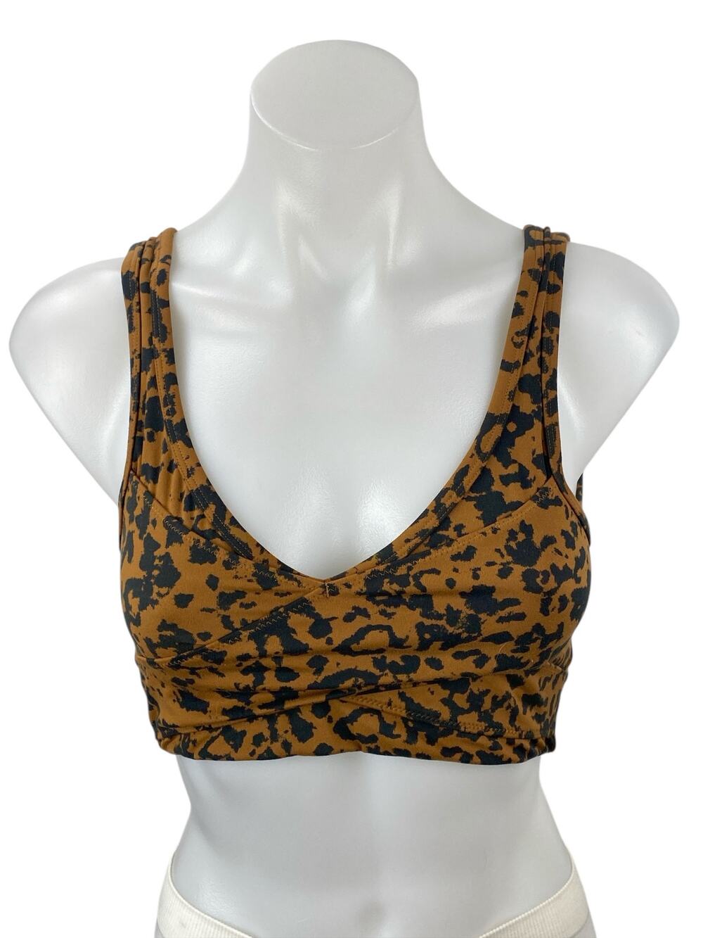 Varley Tan Leopard Cheeta V Neck Yoga Workout Athletic Sports Bra Crop Top Sz S